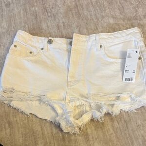 BDG White Frayed Jean Shorts